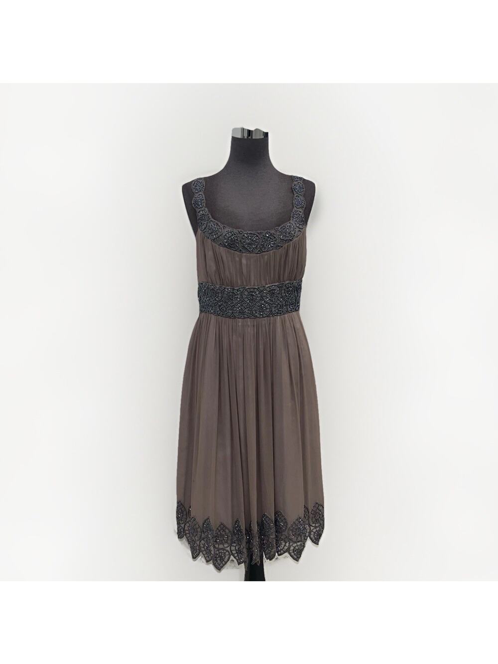 Adrianna Papell Boutique Dress Women's 4 Brown Silk Chiffon Beaded Lined